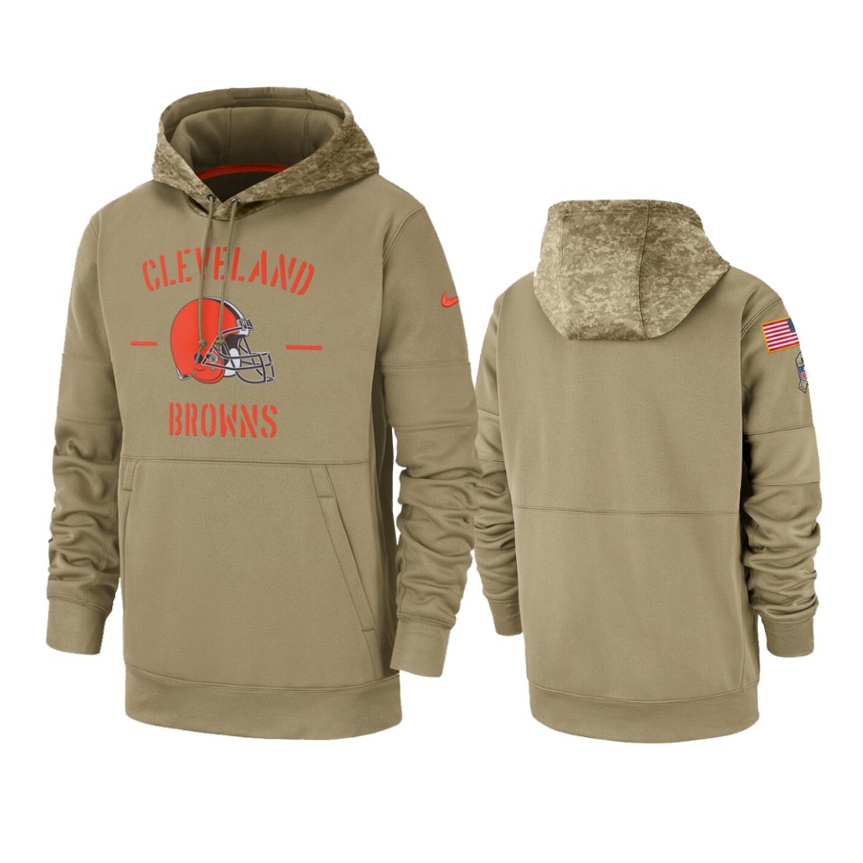 Men's Tan Cleveland Browns 2019 Salute to Service Sideline Therma Pullover Hoodie